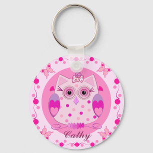 Cute Owl Keychain with Name