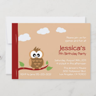 Cute Owl Kids Birthday Party Invitation
