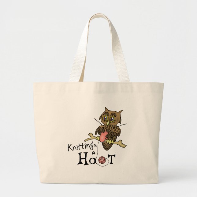 Cute Owl Knitting Large Tote Bag (Front)
