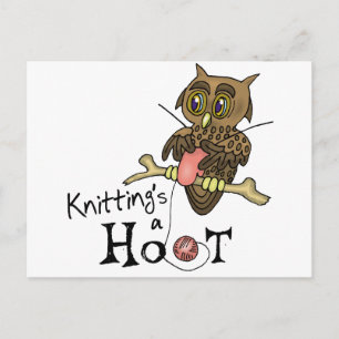 Cute Owl Knitting Postcard