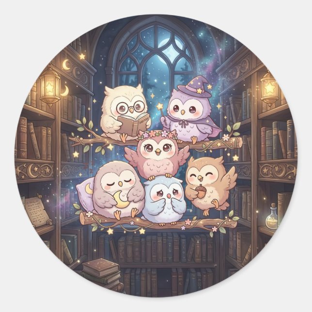 Cute Owl Library Sticker (Front)