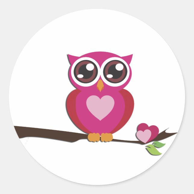 Cute Owl Love Hearts Girly Retro Classic Round Sticker (Front)