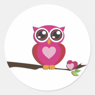 Cute Owl Love Hearts Girly Retro Classic Round Sticker