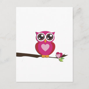 Cute Owl Love Hearts Girly Retro Postcard
