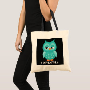 Cute owl lovers add message tote bag