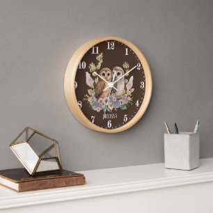 Cute owl lovers add name clock