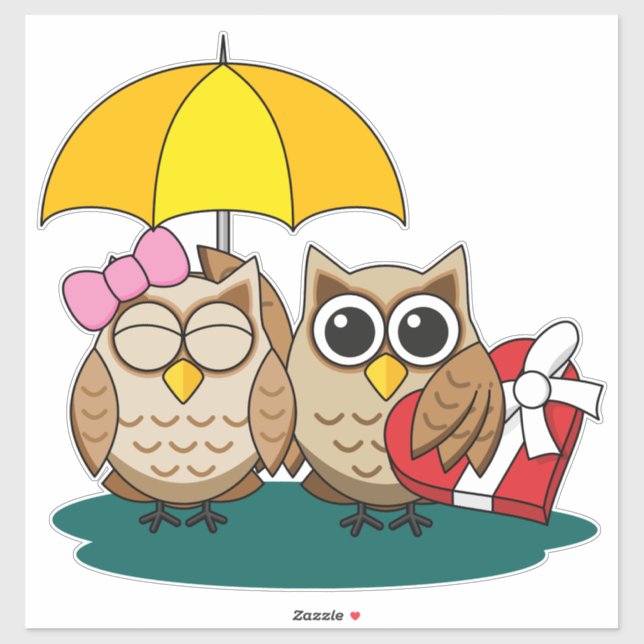 Cute Owl Lovers w/ Umbrella & Red Chocolate Box (Sheet)