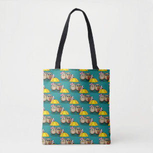 Cute Owl Lovers w/ Umbrella & Red Chocolate Box Tote Bag