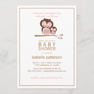 Cute Owl & Mama It's a Girl Baby Shower Invitation