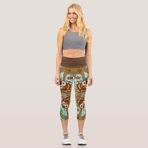 Cute Owl Mandala Artwork Capri Leggings