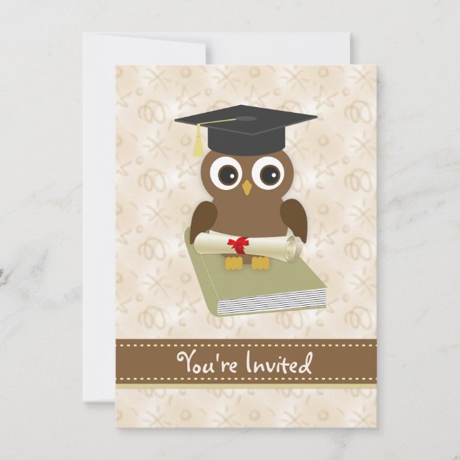 Cute owl, mortar, diploma Graduation Party Invite (Front)