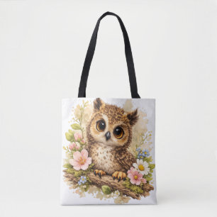 Cute Owl Nature Tote Bag Floral Animal