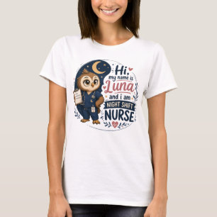 Cute Owl Night Shift Nurse RN Illustration T-Shirt