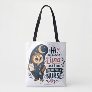 Cute Owl Night Shift Nurse RN Illustration Tote Bag