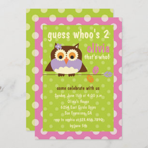 Cute Owl on a Branch Polka Dots Birthday Party Invitation