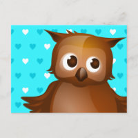 Cute Owl on Blue Heart Pattern Background