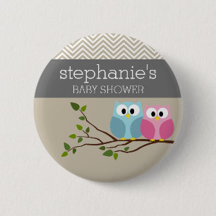 Cute Owl on Branch Baby Girl or Boy Shower 6 Cm Round Badge