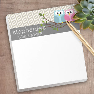 Cute Owl on Branch Baby Girl or Boy Shower Notepad