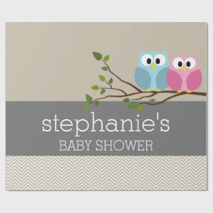 Cute Owl on Branch Baby Girl or Boy Shower Wrapping Paper