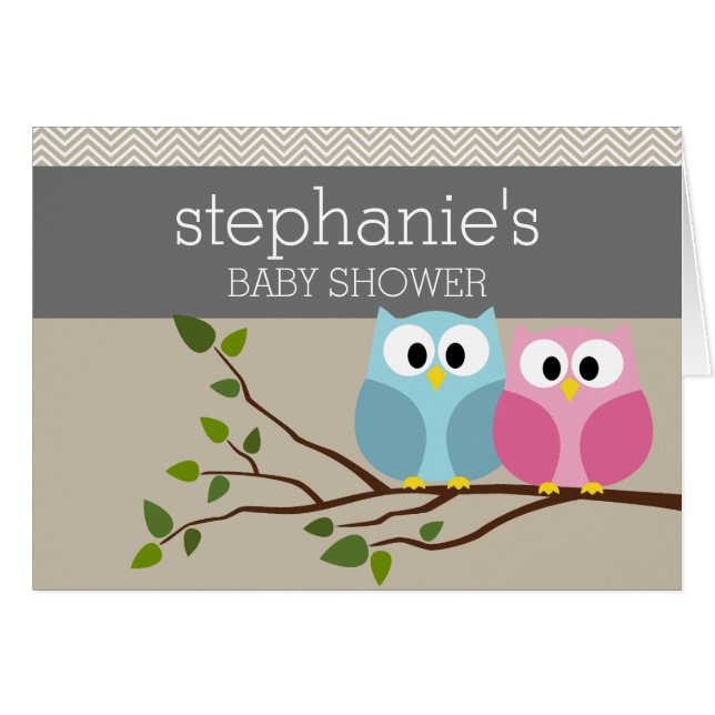 Cute Owl on Branch Baby Shower Greeting Card (Front Horizontal)