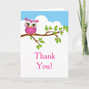 Cute Owl on Branch Boy Birthday Thank You Card
