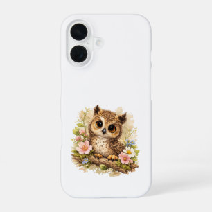 Cute Owl on Branch iPhone 16 Case Floral