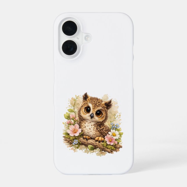 Cute Owl on Branch iPhone 16 Case Floral (Back)