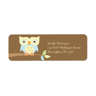 Cute owl on branch return address labels