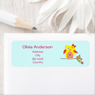 Cute Owl on Branch with Pink Flowers Personalised