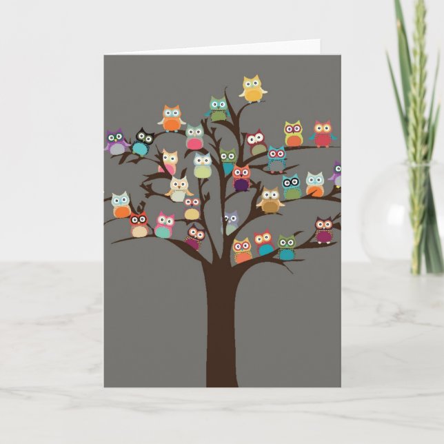 Cute Owl On Tree | Background Card (Front)