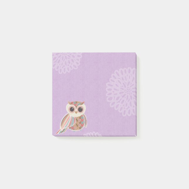 Cute Owl Over Purple Post-It Notes (Front)