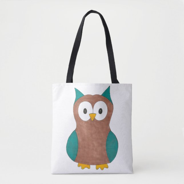 Cute Owl Owls Blue Brown Bird Print Birds Tote (Front)