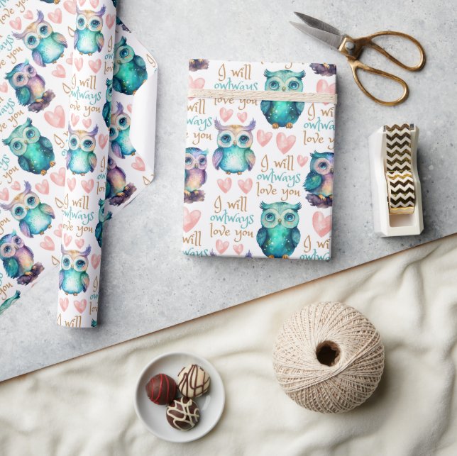Cute Owl Owlways Love You Colourful Wrapping Paper (Crafts)