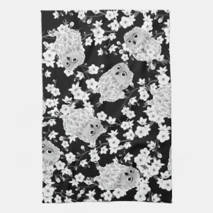 Cute Owl Pattern Black And White Tea Towel