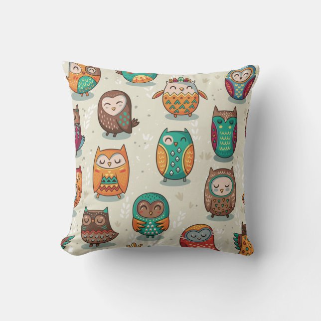 Cute Owl Pattern Cushion (Front)