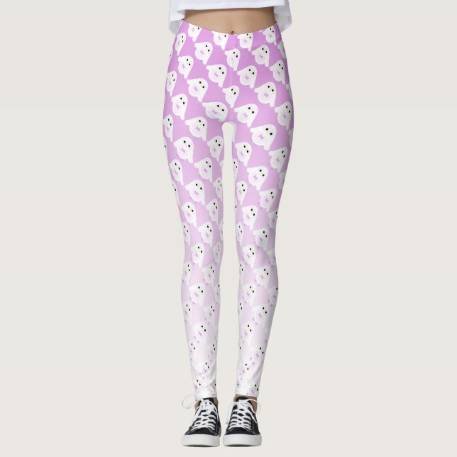 Cute owl pattern on pastel pink white ombre leggings (Front)