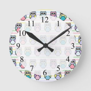 Cute Owl Pattern Round Clock