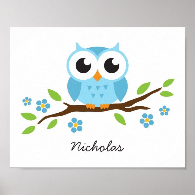 Cute owl personalised nursery wall art for boys (Front)