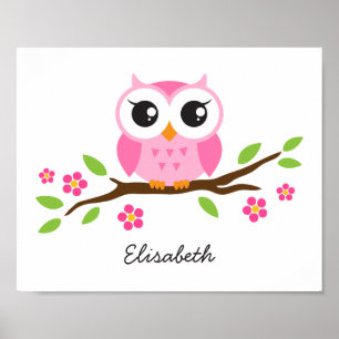 Cute owl personalised nursery wall art for girls