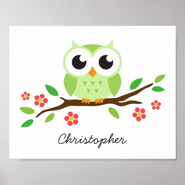Cute owl personalised nursery wall art for kids (Front)