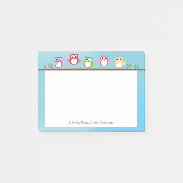 Cute Owl Personalised Post It Note (Front)