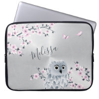 Cute Owl Pink Silver Monogram