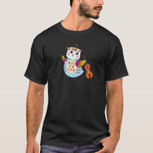 Cute Owl Playing Violin and Dancing to Music Premi T-Shirt