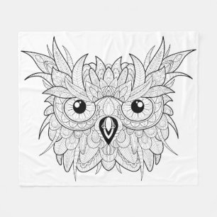 Cute Owl Portrait Doodle Fleece Blanket