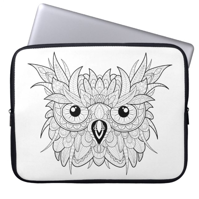 Cute Owl Portrait Doodle Laptop Sleeve (Front)
