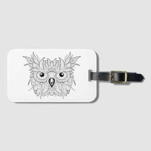 Cute Owl Portrait Doodle Luggage Tag