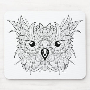 Cute Owl Portrait Doodle Mouse Mat
