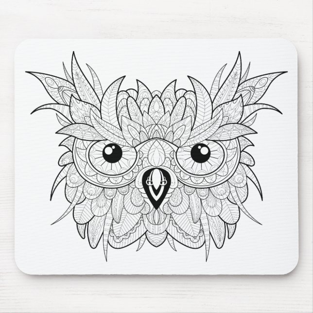 Cute Owl Portrait Doodle Mouse Mat (Front)