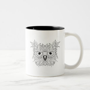 Cute Owl Portrait Doodle Two-Tone Coffee Mug