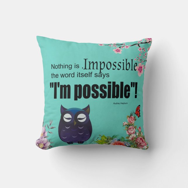 Cute Owl Positive Life Quotes Cushion (Front)